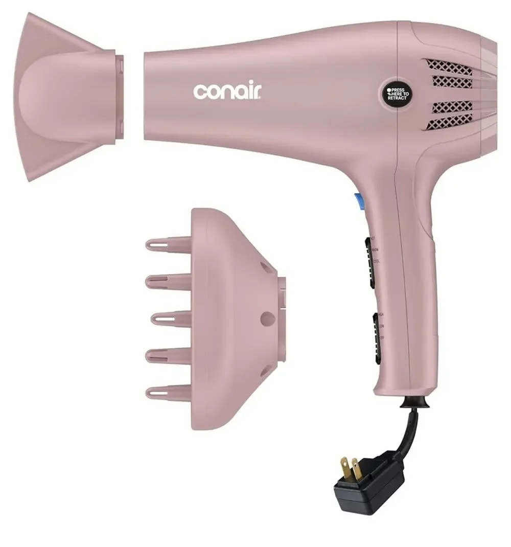 Ionic Tourmaline Retractable Cord Hair Blow Dryer With Attachments